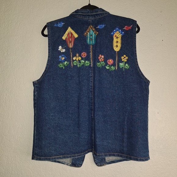 Vtg Sun Belt Denim Collared Hand Painted Women's  L Made in USA One Button - Picture 2 of 10